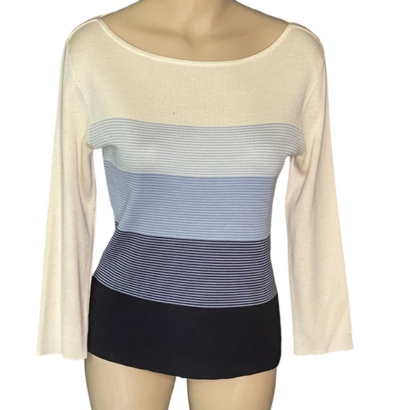 Ann Taylor Sweaters - ANN TAYLOR Silk Sweater Ivory and Blue Stripes Boatneck Size Medium